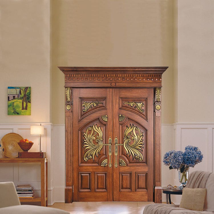 Customized European Style Villa Anti-theft Double Door by Manufacturer Luxurious Original Wood Phoenix Carved Painted Main Door