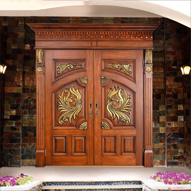 Customized European Style Villa Anti-theft Double Door by Manufacturer Luxurious Original Wood Phoenix Carved Painted Main Door