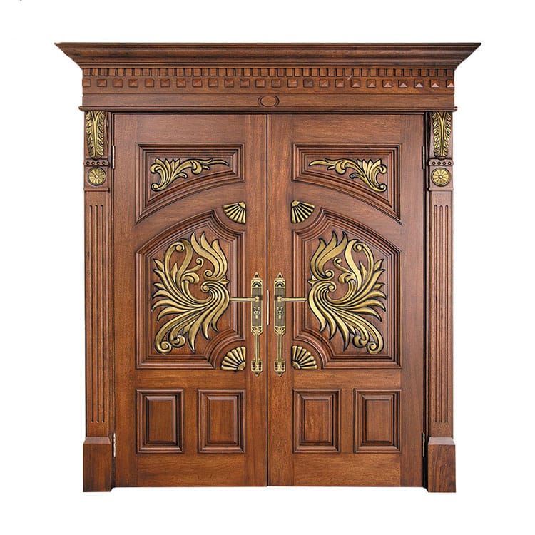 Customized European Style Villa Anti-theft Double Door by Manufacturer Luxurious Original Wood Phoenix Carved Painted Main Door