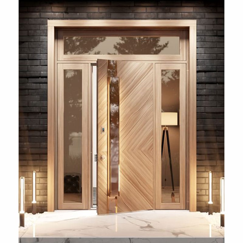 European Design Solid Wood Flat Opening Entrance Door Modern Solid Wood Simple Exterior Door Suitable for Residential