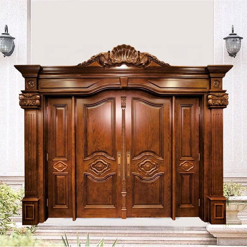 Exterior Front Entry Carving Teak Solid Wood Doors Customized Main Entrance Double Carved Wooden Door Design