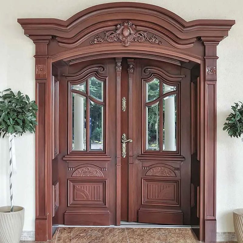 Exterior Front Entry Carving Teak Solid Wood Doors Customized Main Entrance Double Carved Wooden Door Design