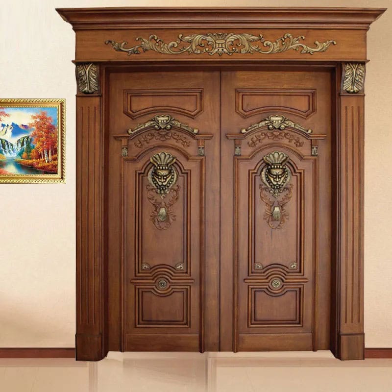 Exterior Front Entry Carving Teak Solid Wood Doors Customized Main Entrance Double Carved Wooden Door Design