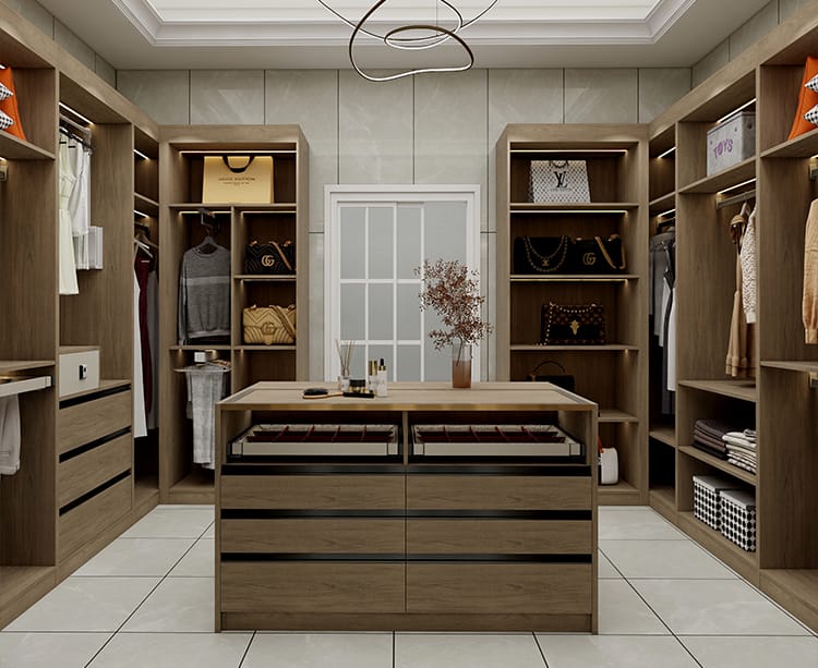 Modern Minimalist U-Shaped Walk-in Closet Organizer | Bedroom Wardrobe System