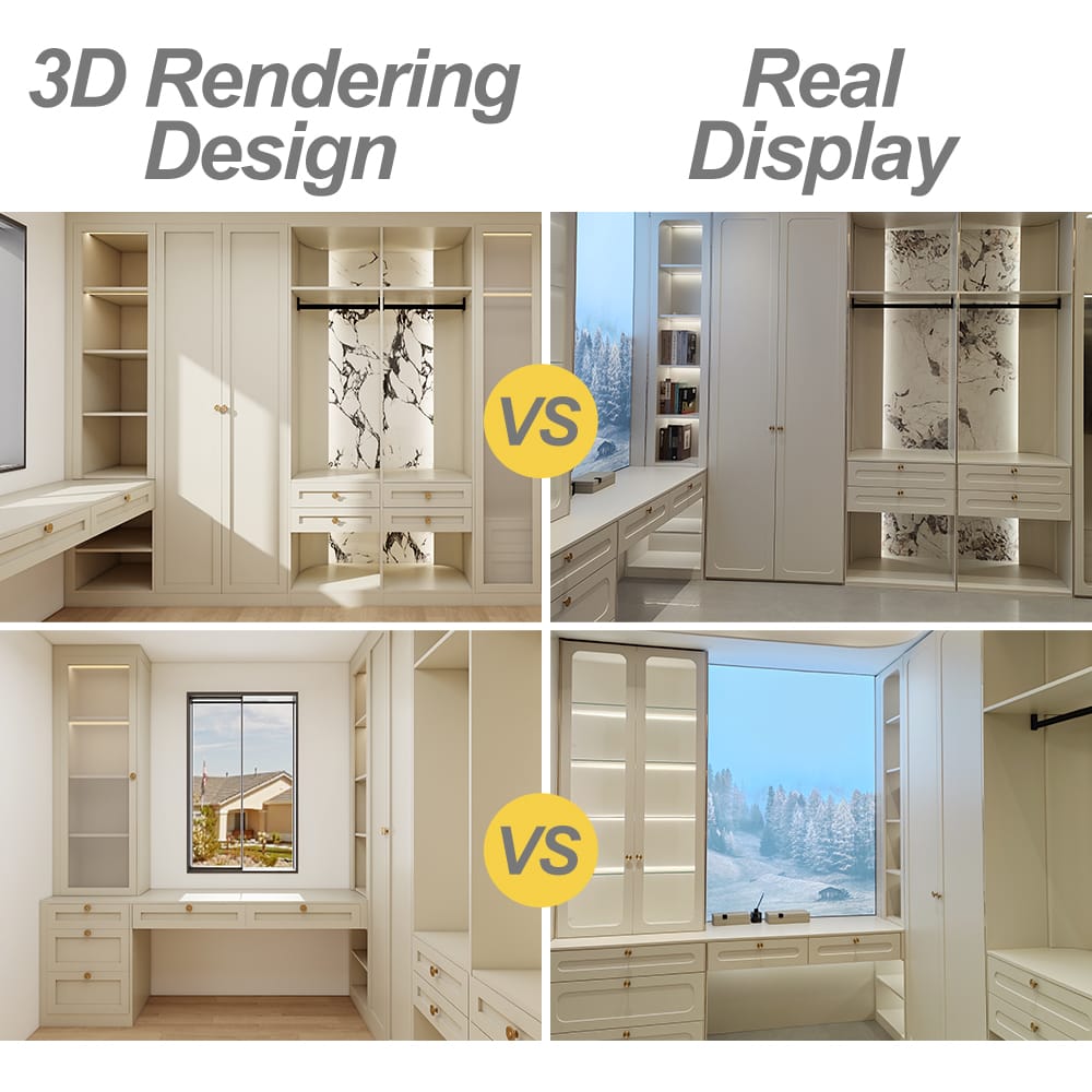 Modern Bedroom Furniture Minimalist PET U Shaped Walk in Closet Organizers Dressing Room Wardrobe System