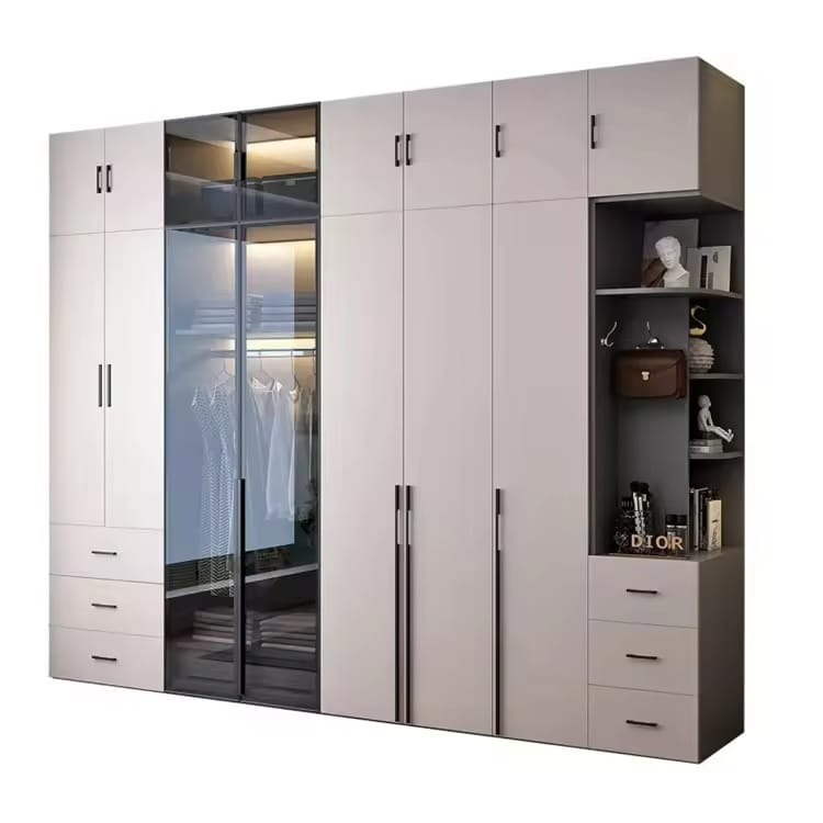 Customized Modern Wooden Swing Wardrobe with Glass Doors | Bedroom Furniture