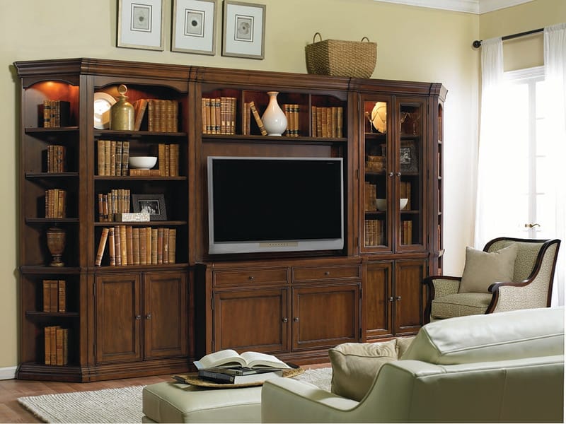 Classic Wooden TV Stand with Bookcase | Elegant Living Room Entertainment Center