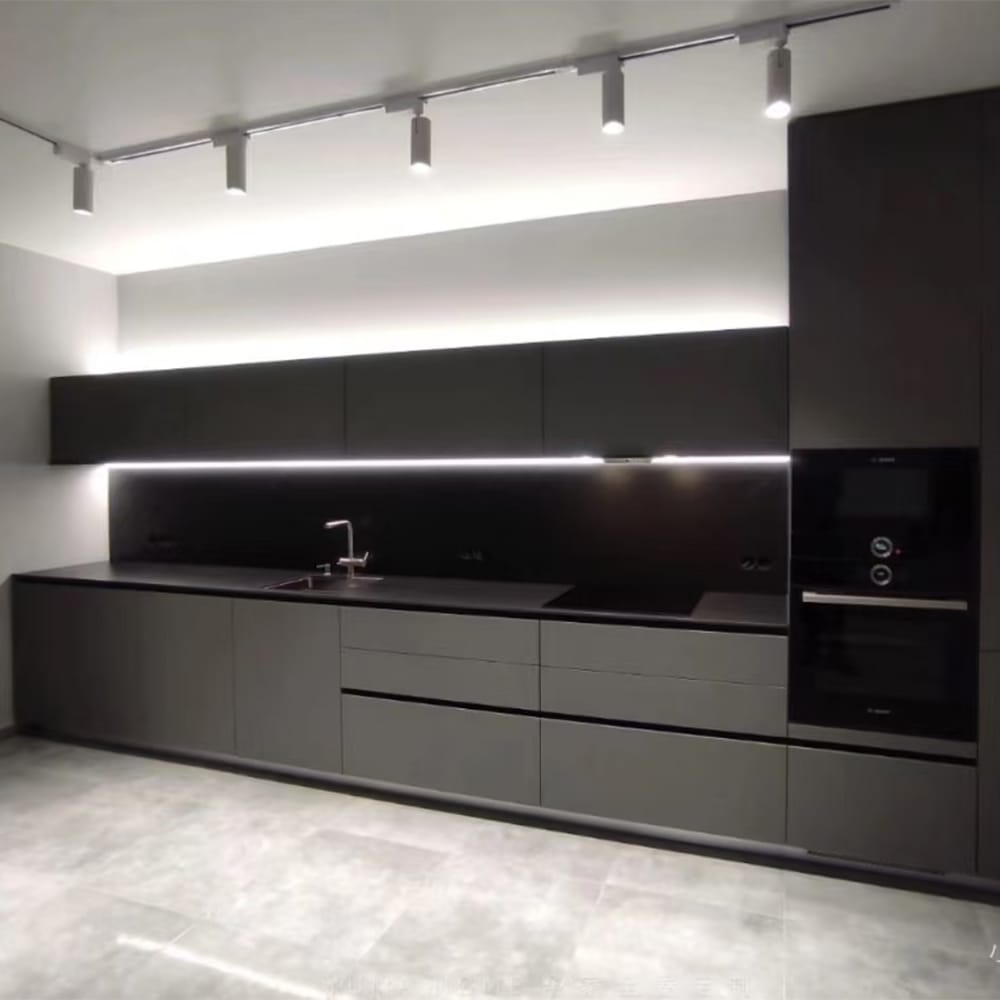 Luxury modern smart modular kitchen design wooden furniture veneer door panel economic wood wall kitchen cabinet with island