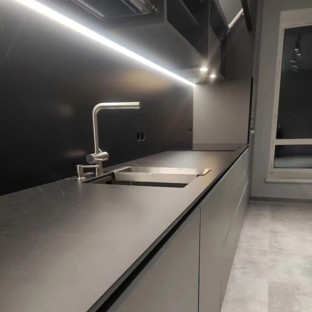 Luxury modern smart modular kitchen design wooden furniture veneer door panel economic wood wall kitchen cabinet with island