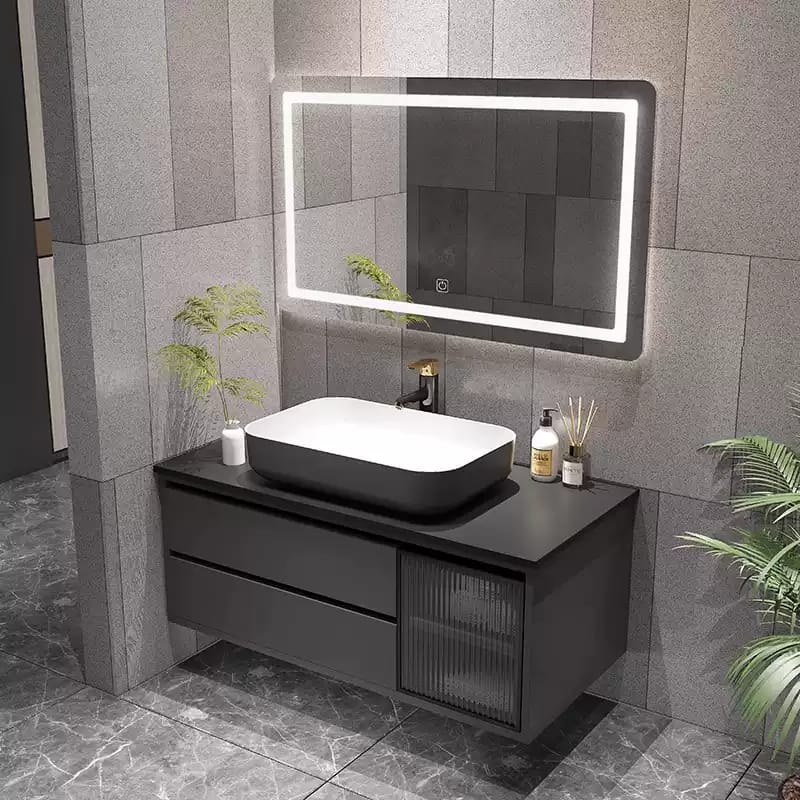 Simple Bathroom Rock Panel Basin Bathroom Cabinet Set Wash Hands Wash Face Wash Basin Smart Mirror Cabinet Set