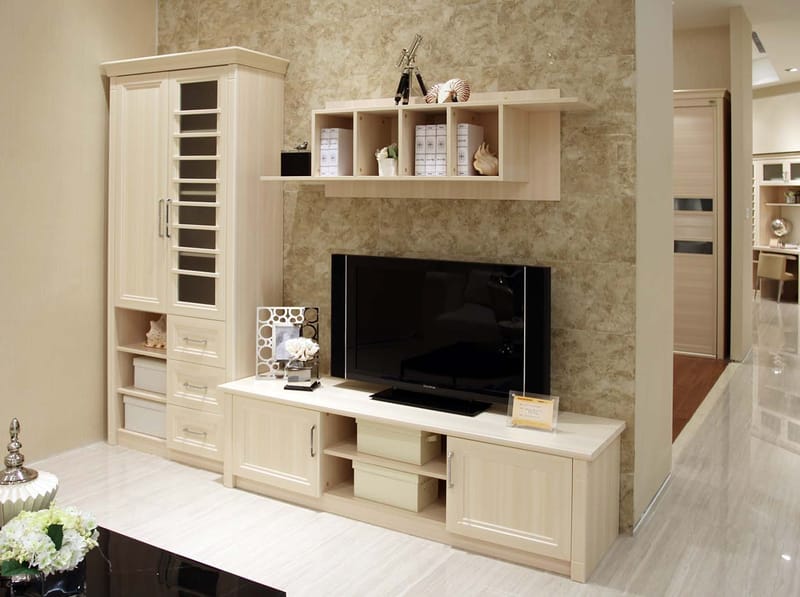 Space-Saving Wood TV Stand | Wall-Mounted Multi-Tier Storage for Small Living Room