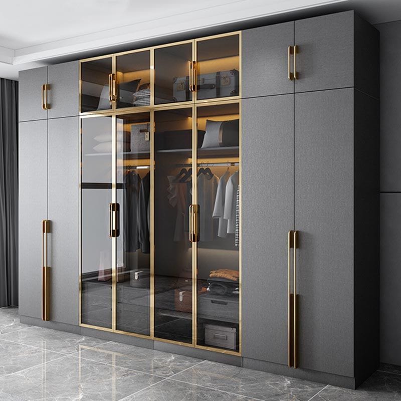 Hardwood Closet MDF Hinge Glass Door Wardrobe Custom Modern Closet Bedroom Furniture Wooden Wardrobe Closets Para Habitacion