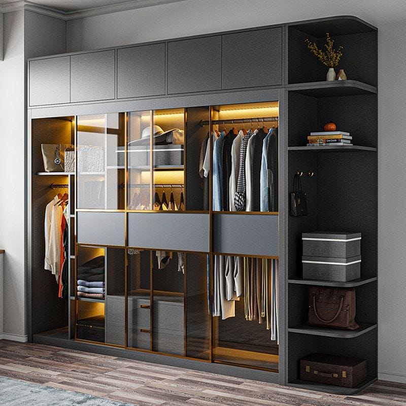 Hardwood Glass Door Wardrobe with Hinge | Custom Modern Solid Wood Storage for Bedroom