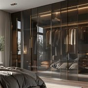Luxury Black Wall Mounted Wardrobe with Glass Doors and Interior LED Lighting Customized Modular Closet Wardrobe