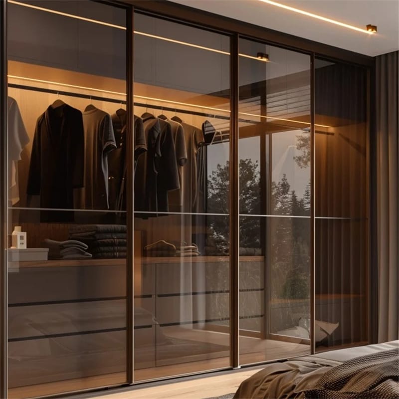 Luxury Black Wall Mounted Wardrobe with Glass Doors and Interior LED Lighting Customized Modular Closet Wardrobe