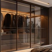 Luxury Black Wall Mounted Wardrobe with Glass Doors and Interior LED Lighting Customized Modular Closet Wardrobe
