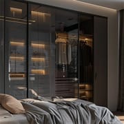 Luxury Black Wall Mounted Wardrobe with Glass Doors and Interior LED Lighting Customized Modular Closet Wardrobe