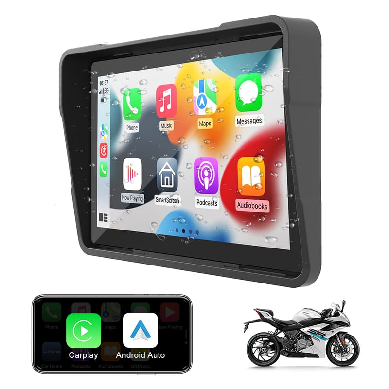 5 inch Carplay Motorcycle DVR Navigation GPS Wireless CarPlay Android Auto Airplay Display Screen Portable Moto Monitor IPX8