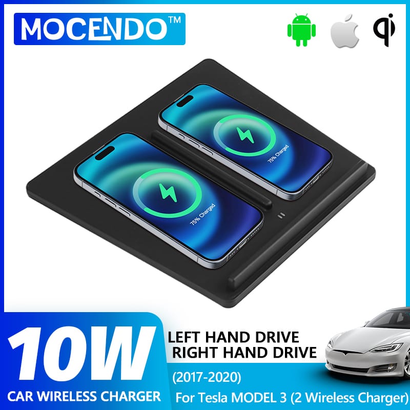 Wireless Charger For Tesla Model 3 2017 2018 2019 2020 Accessories 10W  Dual Phone Charging Pad Car Center Console Interior
