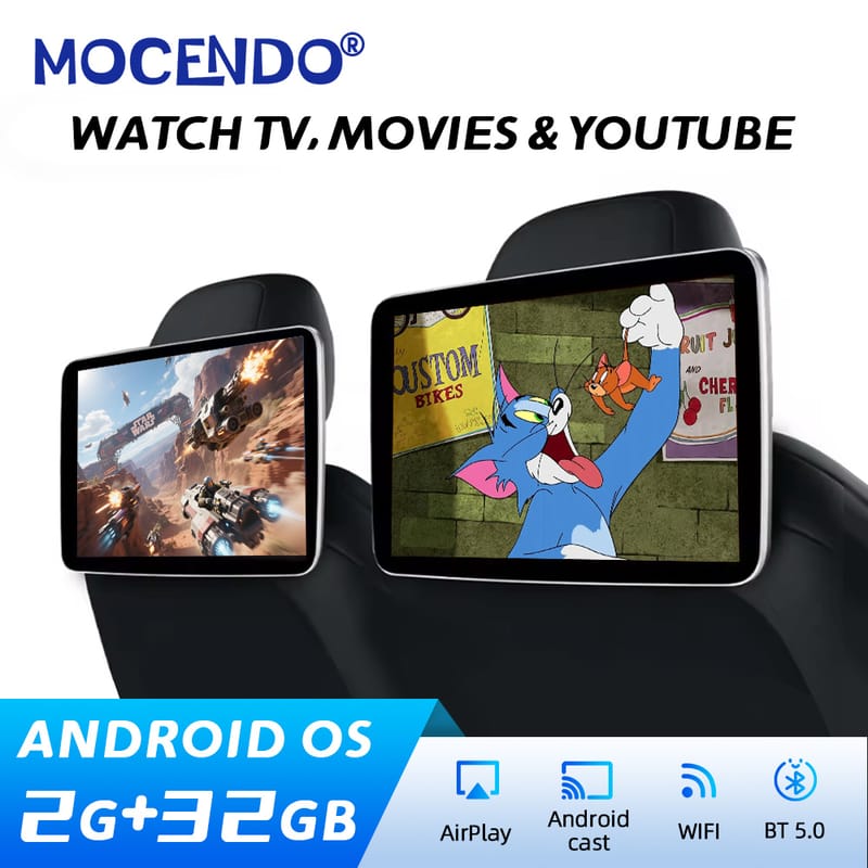 Headrest Monitor Display IPS Android Tablet Touch Screen For Car Rear Seat Player Video Music Bluetooth AirPlay HDMI