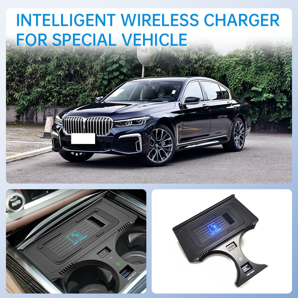 Crowning the BMW 7 Series flagship with a dedicated 15W wireless fast charging system, freeing the luxury cabin from cable constraints.