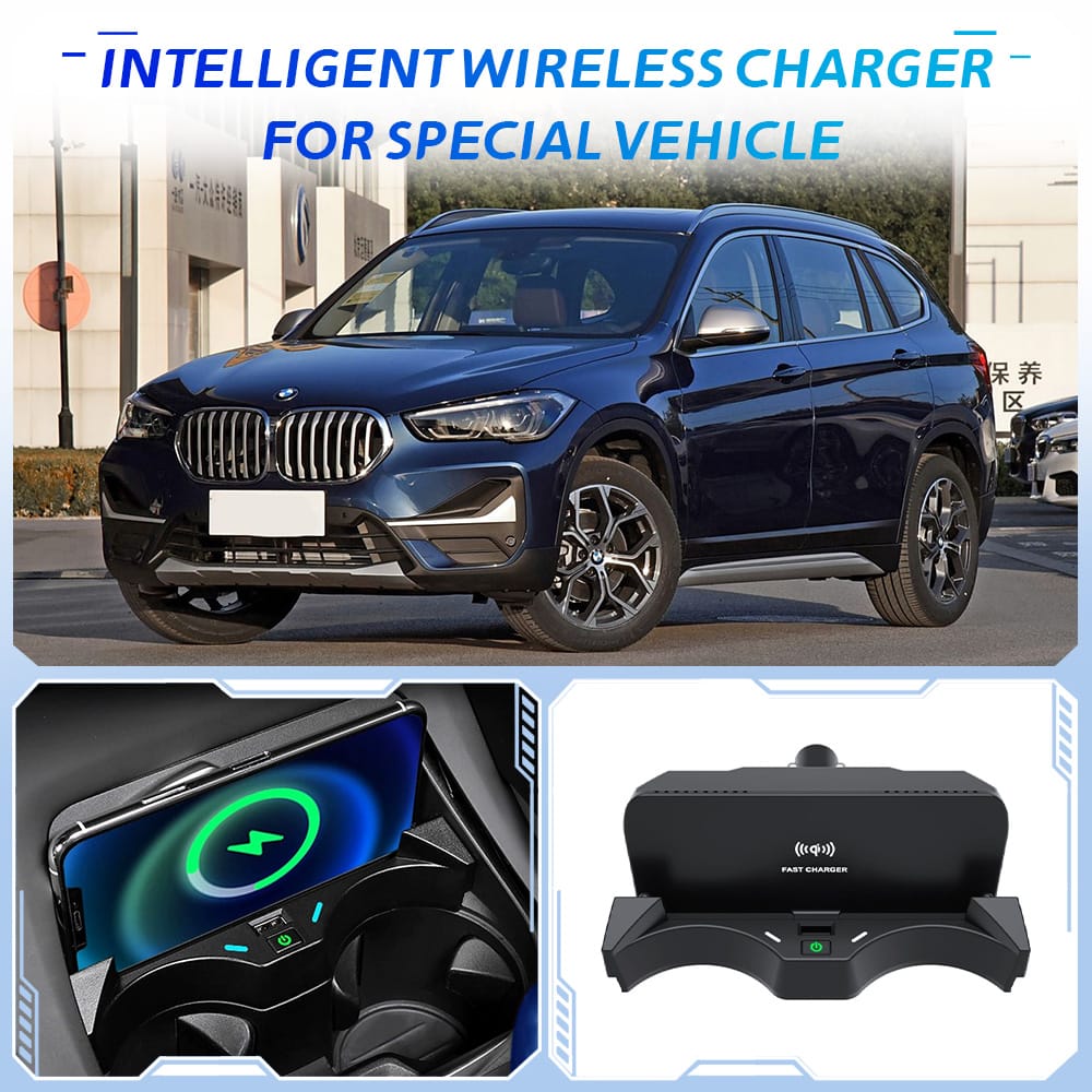 Exclusive to BMW X1/X2 | 15W dual-coil wireless fast charging + air cooling + data adapter, freeing the sporty cabin from cable constraints.