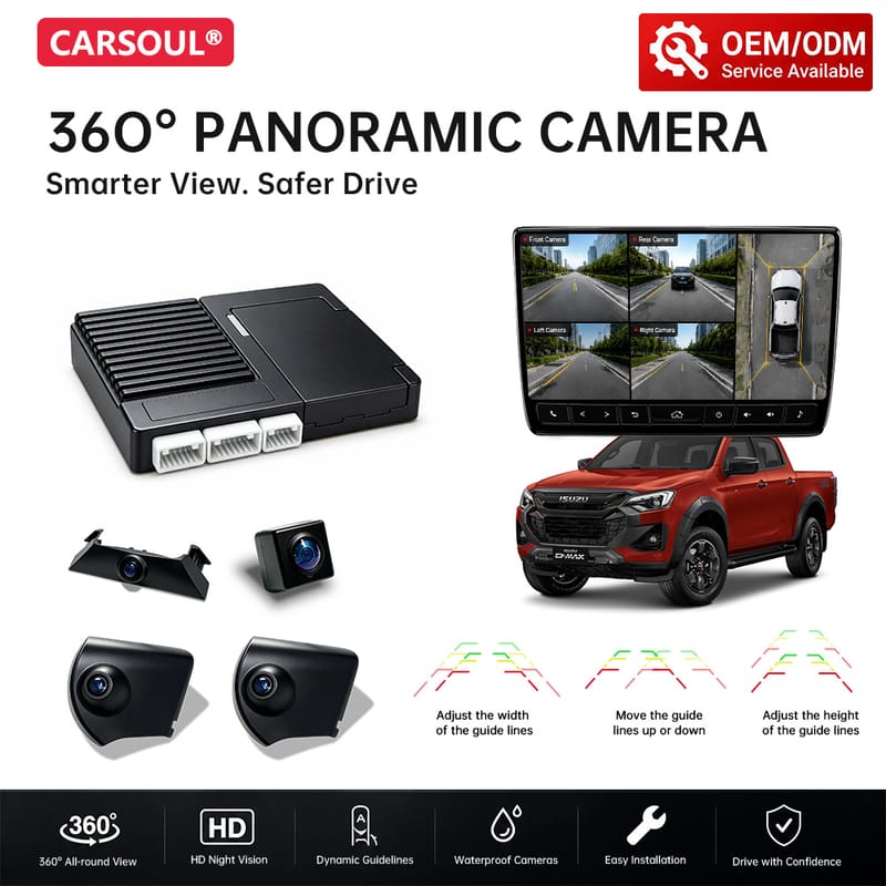 Isuzu D-MAX 360° Camera System (2D Bird's-Eye View) — Custom AVM Around View Monitor with 4×1080P IP67 Cameras
