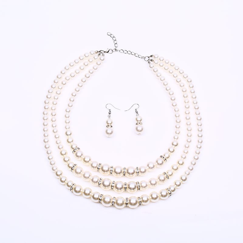 Internet Celebrant Popular Fashion Bride Imitation Pearl Necklace Earrings Set Women's All-match Decorative Stall Night Market Headwear Wholesale