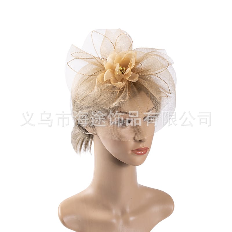 Foreign Trade Elegant Elegant Mesh Headwear Cross-border Evening Party Banquet Rose Gold Hair Accessories European and American Performance Party Hair Accessories