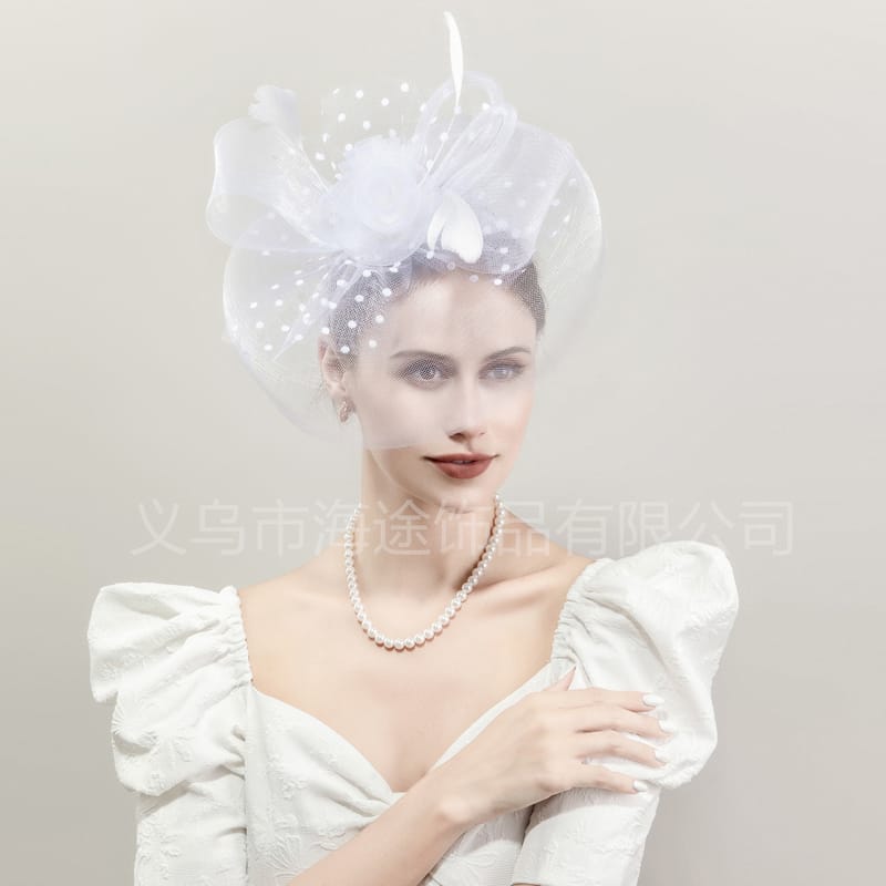 European and American mesh big headdress girls' banquet personal photo headband handmade mesh top hat British retro style top hat
