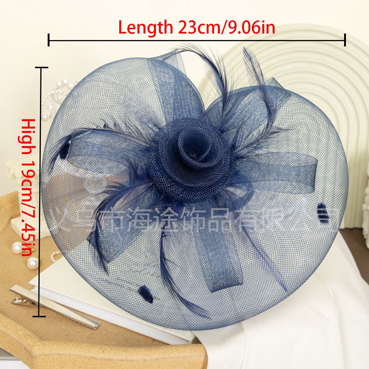 Amazon navy blue mesh flower head buckle banquet top hat women's photography stage accessories bridal top hat wholesale