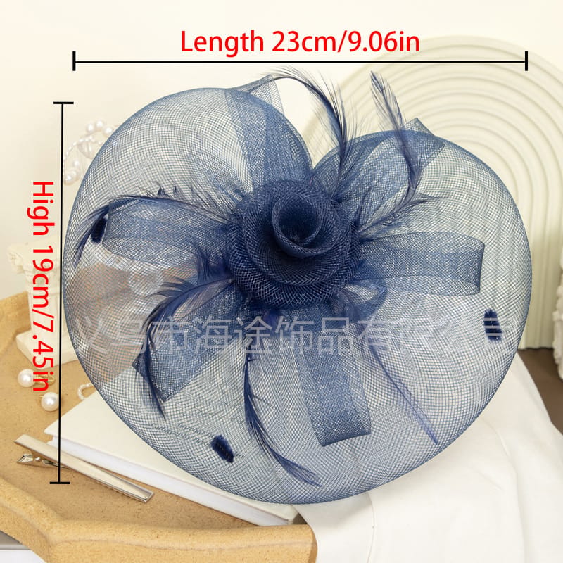 Amazon navy blue mesh flower head buckle banquet top hat women's photography stage accessories bridal top hat wholesale