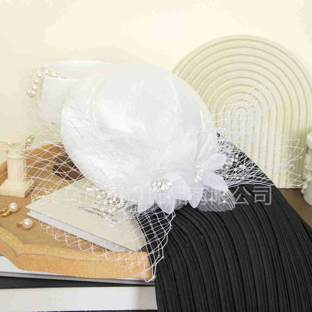 cross-border White bow mesh cover top hat banquet women's hat photography stage accessories in stock