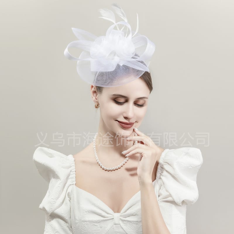 Retro court socialite style stage banquet mesh feather headdress ins feather all-match gauze hat bridal top hat