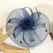 Amazon navy blue mesh flower head buckle banquet top hat women's photography stage accessories bridal top hat wholesale