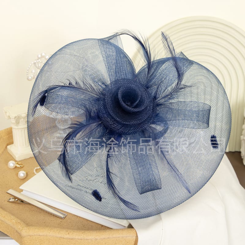 Amazon navy blue mesh flower head buckle banquet top hat women's photography stage accessories bridal top hat wholesale