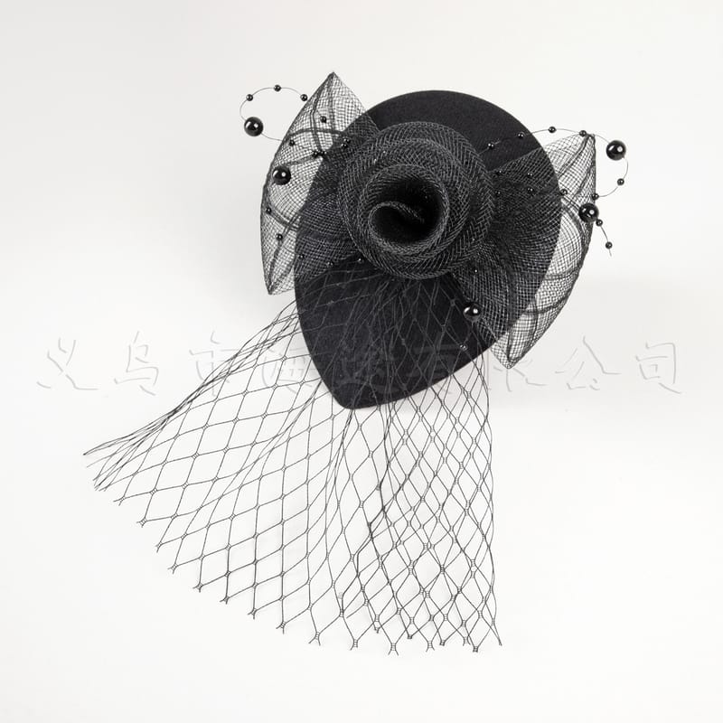 ins Same Style Black Mesh Water Drop Small Top Hat Vintage Handmade Linen Headwear Banquet Dinner Hair Accessories Wholesale