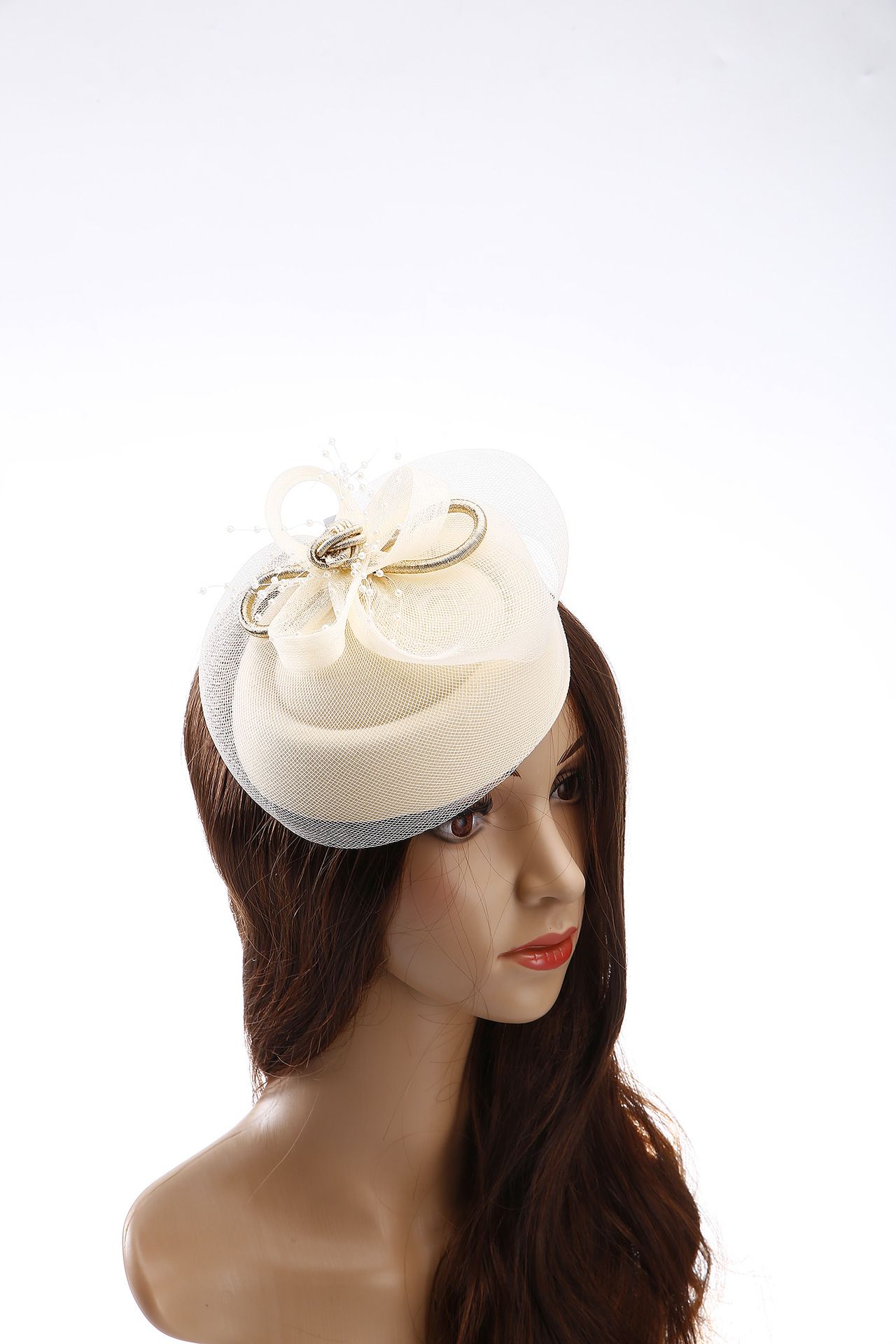 Summer European and American Outdoor Women's Hat Western Style Mesh Banquet Bridal Topper Bow Feather Headwear
