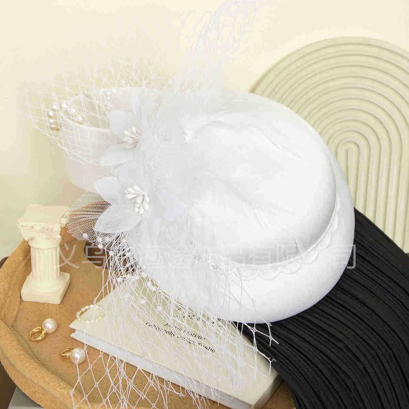 cross-border White bow mesh cover top hat banquet women's hat photography stage accessories in stock