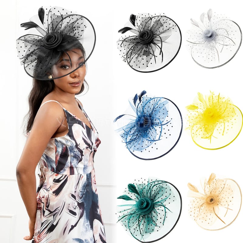 Vintage Veil Headwear Bride's Headwear Hair Accessories Feather Face Covering Hairpin Veil Small Topper Mesh Feather Headwear