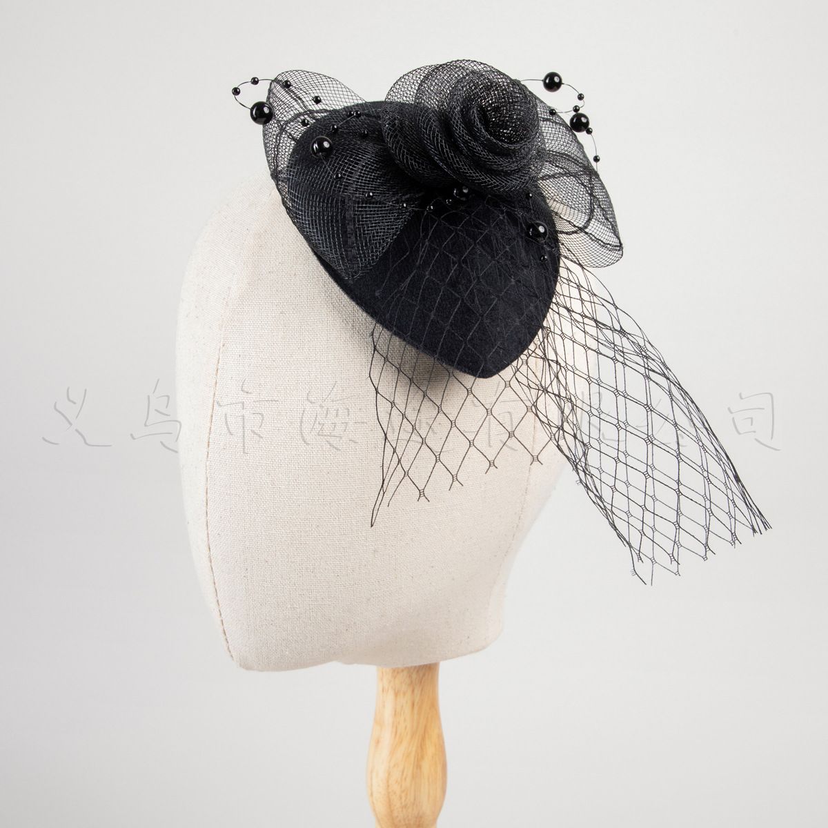 ins Same Style Black Mesh Water Drop Small Top Hat Vintage Handmade Linen Headwear Banquet Dinner Hair Accessories Wholesale