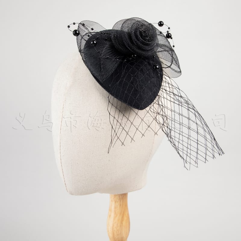 ins Same Style Black Mesh Water Drop Small Top Hat Vintage Handmade Linen Headwear Banquet Dinner Hair Accessories Wholesale