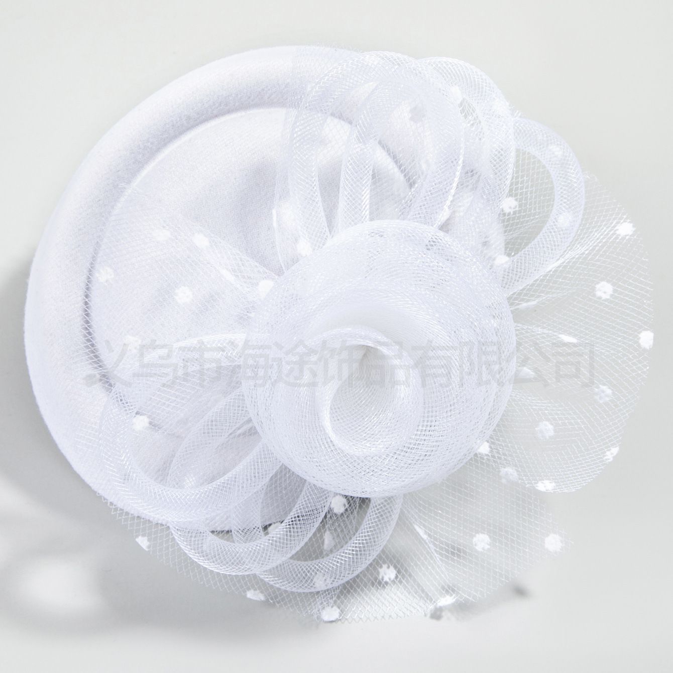 European and American popular white polka dot yarn trumpet flower bowler hat female dance dinner elegant hair accessories small bowler hat female