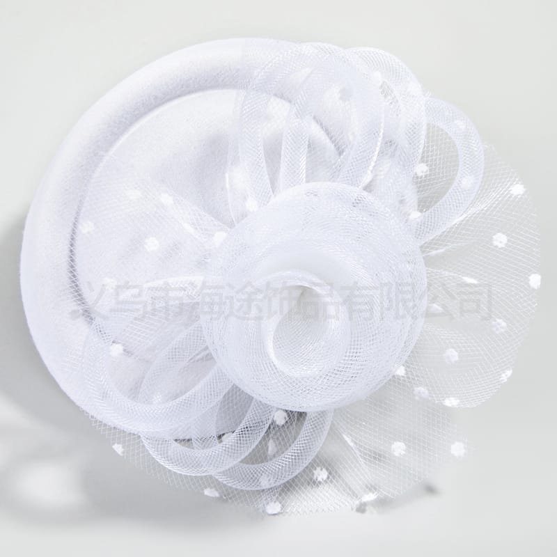 European and American popular white polka dot yarn trumpet flower bowler hat female dance dinner elegant hair accessories small bowler hat female
