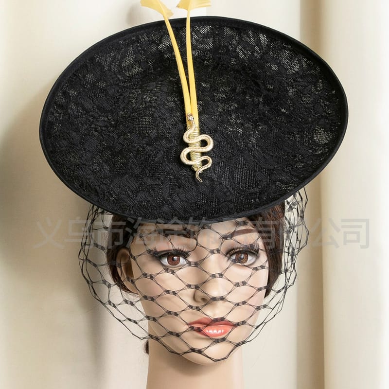New Palace Vintage Hair Accessories Mesh Veil Headdress Small Top Hat Elegant Ladies Black Hair Accessories Women's Small Top Hat