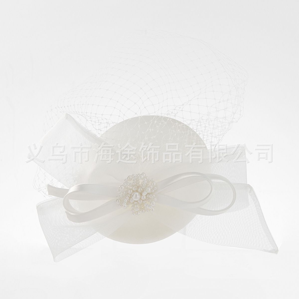 Cross-border New White Ribbon Pearl Lace Hood Bottom Mesh Elegant Headwear Banquet Party Party Bridal Hair Accessories