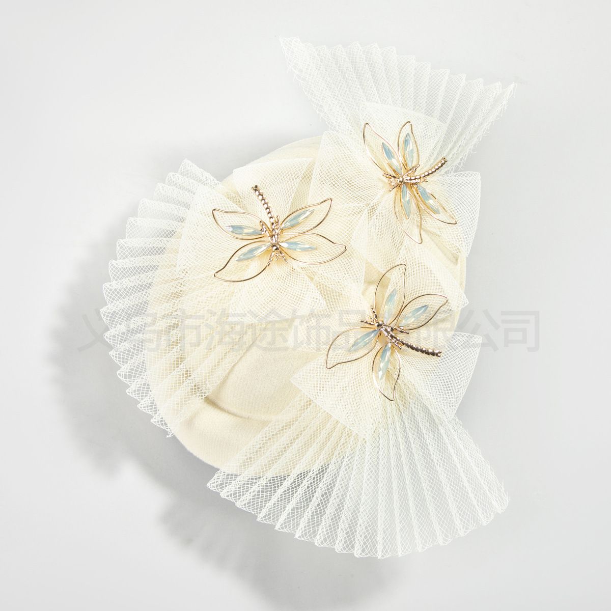 European and American New Dragonfly Folding Top Hat Female Bride Photo Headwear Mesh Top Hat Banquet Elegant All-match Top Hat
