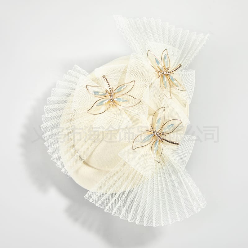 European and American New Dragonfly Folding Top Hat Female Bride Photo Headwear Mesh Top Hat Banquet Elegant All-match Top Hat