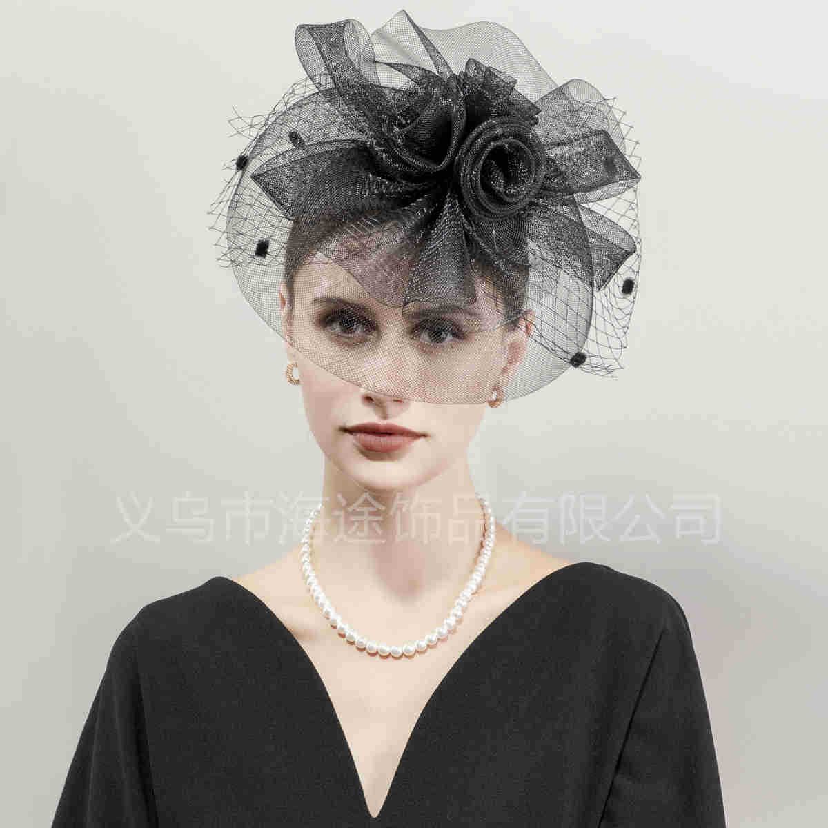 Amazon exaggerated large mesh cover top hat banquet women's hat photography stage accessories bridal headdress wholesale