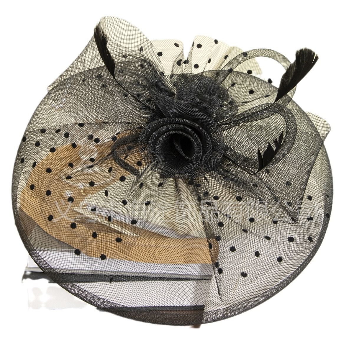 European and American mesh big headdress girls' banquet personal photo headband handmade mesh top hat British retro style top hat